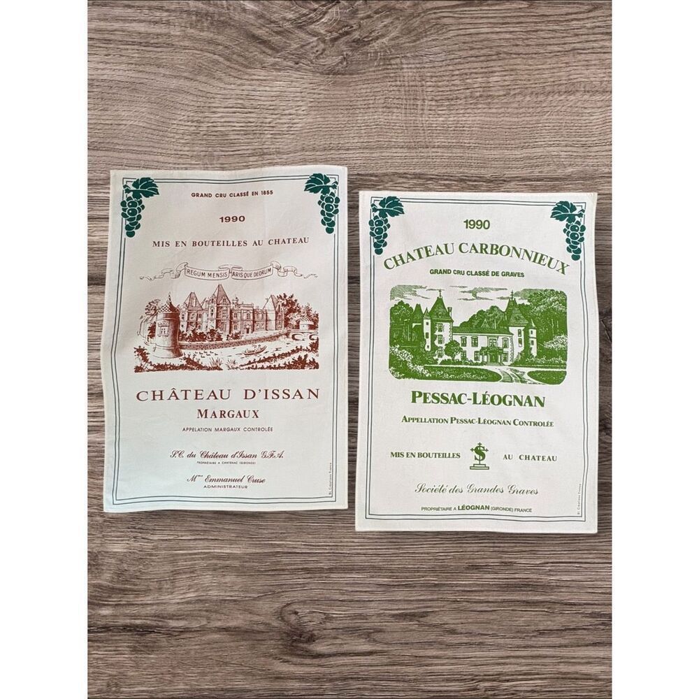 Set 2 Vintage French Chateau Wine Tea Towels 1990 France Cotton Unused